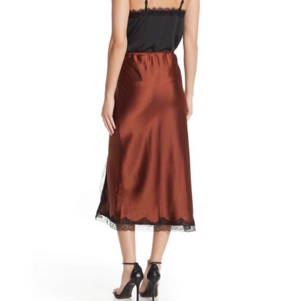 TOPSHOP Lace Trim Satin Midi Skirt - Picture 2 of 8